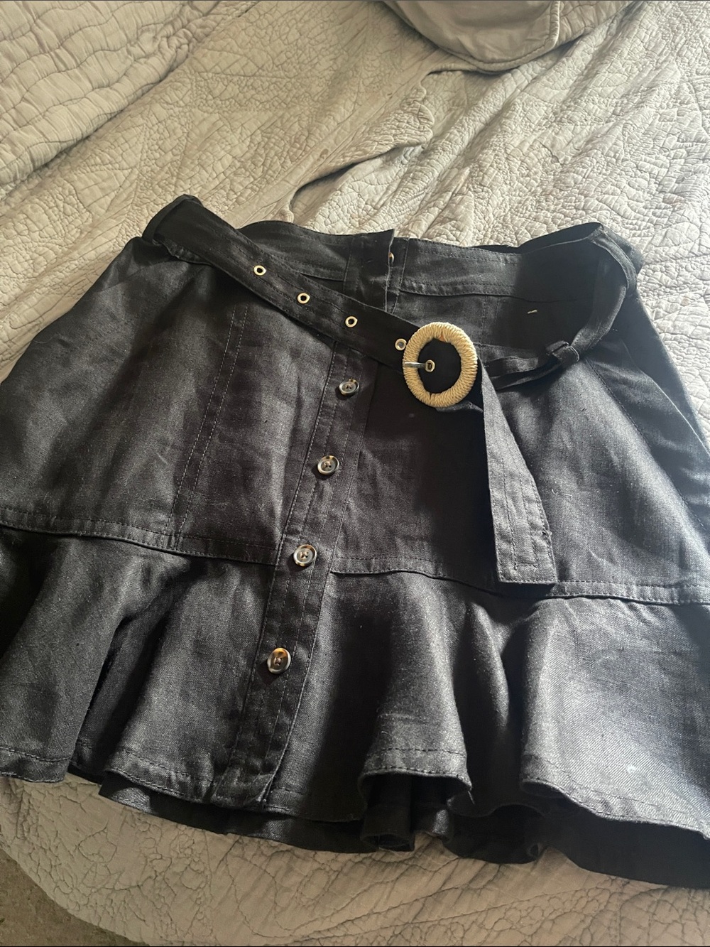 Banana Republic Black Button-Front Ruffle Mini Skirt with Belt